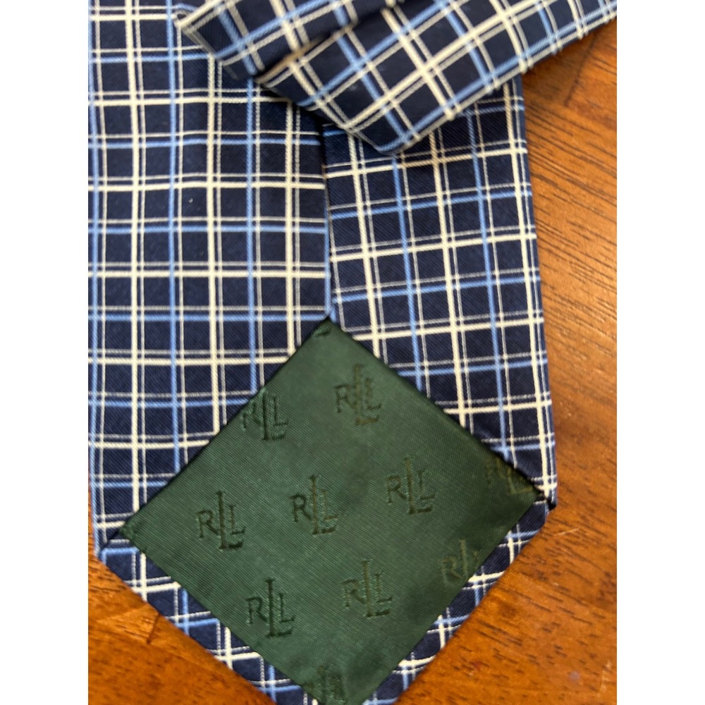 Lauren Ralph Lauren Tie Mens OS Blue Plaid Silk Blend Formal Business Necktie - Picture 3 of 10
